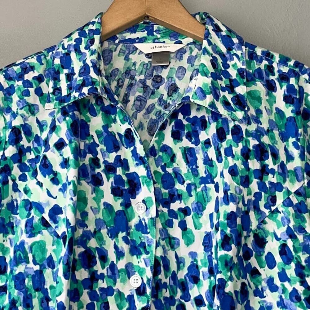 CJ Banks Long Sleeve Shirt Plus Size X 0X Artsy Watercolor Cotton Button Up Chic